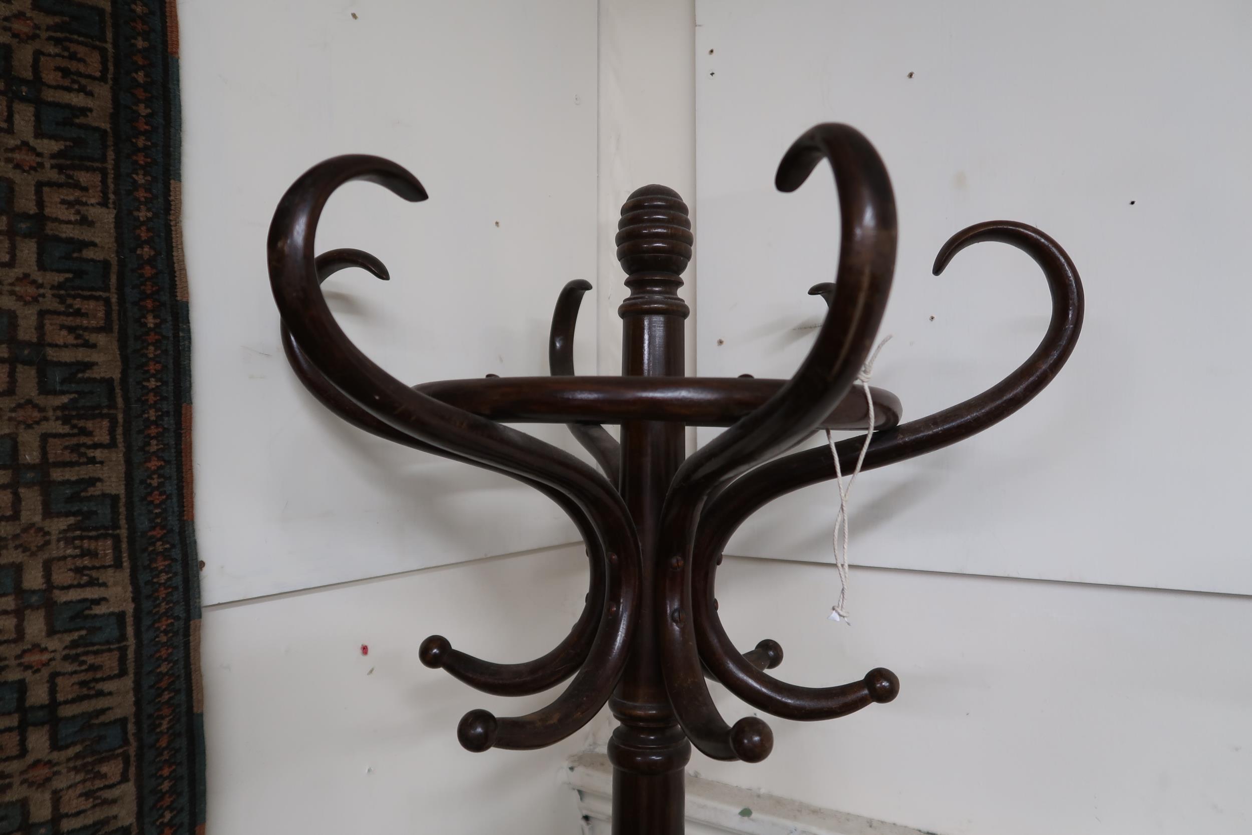 A late Victorian six branch bentwood hat and coat stand, 193cm high and an oak umbrella stand, - Image 5 of 5