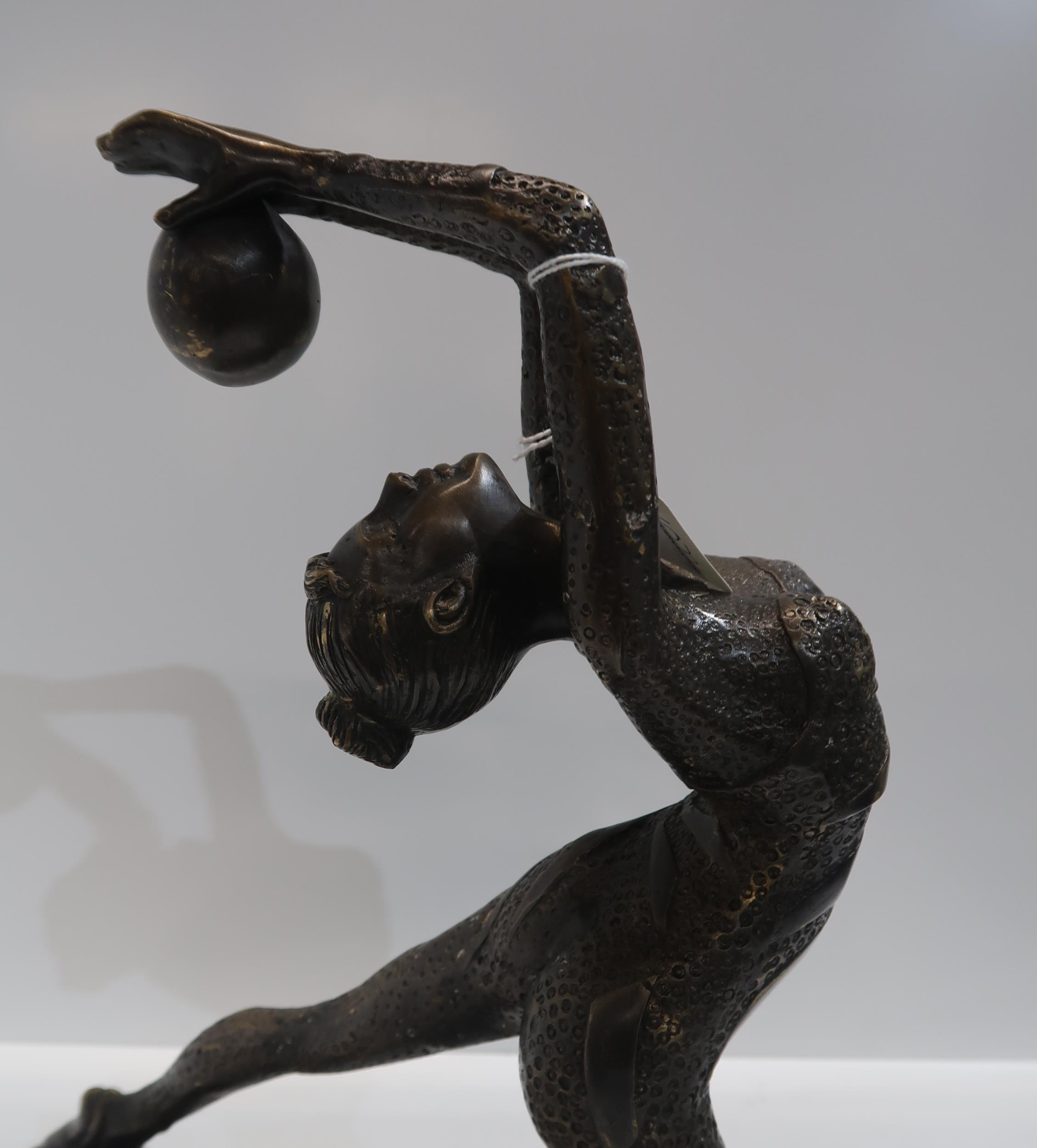 A contemporary patinated bronze of a dancer with a ball Condition Report:Available upon request - Image 2 of 2