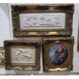 Two alabaster style plaques depicting cherubs and a Flower Fairy style plaque Condition Report:No