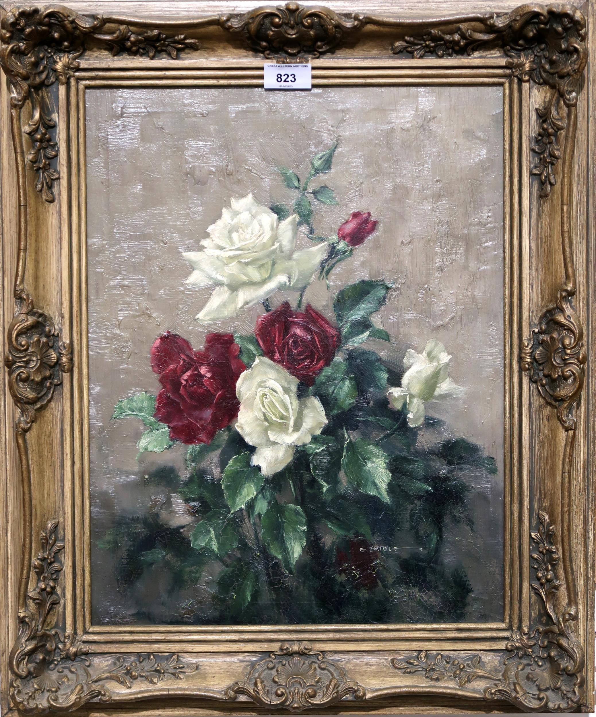 ELIZABETH BRIDGE Mixed roses, signed, oil on canvas, 45 x 34cm  Condition Report:Available upon - Image 2 of 2
