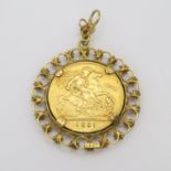 A 1897 gold half sovereign in a 18ct gold pendant mount, weight 5.7gms Condition Report:Available