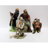 Three Royal Doulton figures including The Old King, Blue Beard, The Foaming Quart and a German