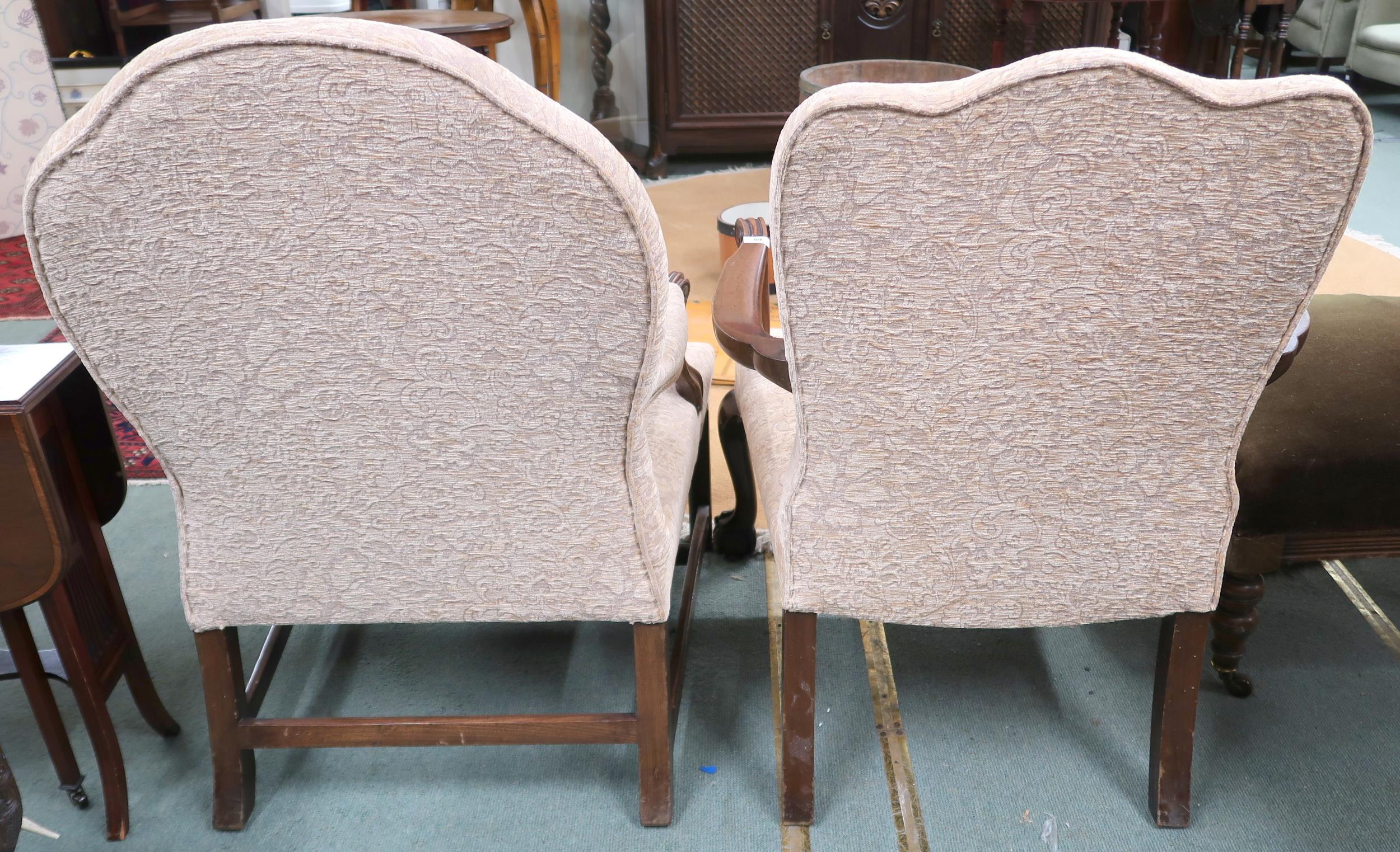 A lot of two assorted 19th century style open armchairs with beige damask upholstery first chair - Image 3 of 4