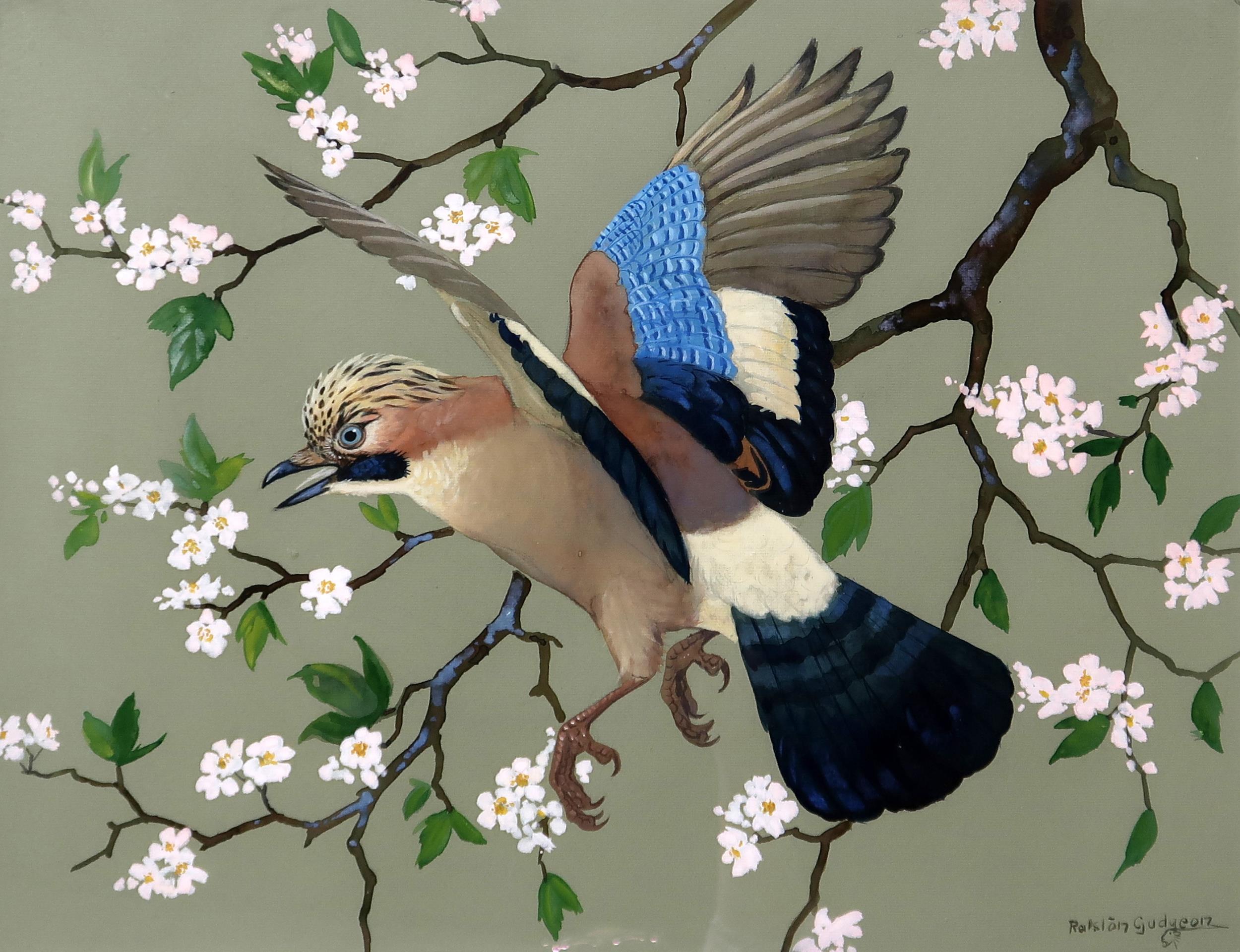 RALSTON GUDGEON RSW Magpie and blossom, signed, watercolour, 49 x 63cm Condition Report:Available