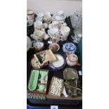 A Givjoy dolls house ceramic bathroom set, a babies silver whistle, a Trench Art ashtray, nursery