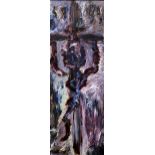 CONTEMPORARY SCHOOL CHRIST ON THE CROSS Oil on board, 120 x 44cm Condition Report:Available upon
