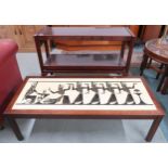 A mid 20th century teak metamorphic buffet table on ball and claw feet, 74cm high x 116cm wide x