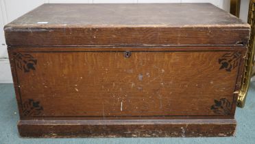 A Victorian pine blanket chest with hinged lid on plinth base, 51cm high x 96cm wide x 55cm deep