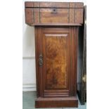 A Victorian mahogany and walnut single door bedside cabinet, 77cm high and a Victorian walnut and