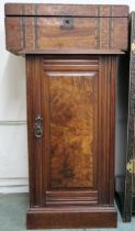A Victorian mahogany and walnut single door bedside cabinet, 77cm high and a Victorian walnut and