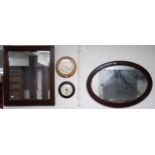 A lot consisting Victorian mahogany oval framed wall mirror, another oak framed wall mirror,
