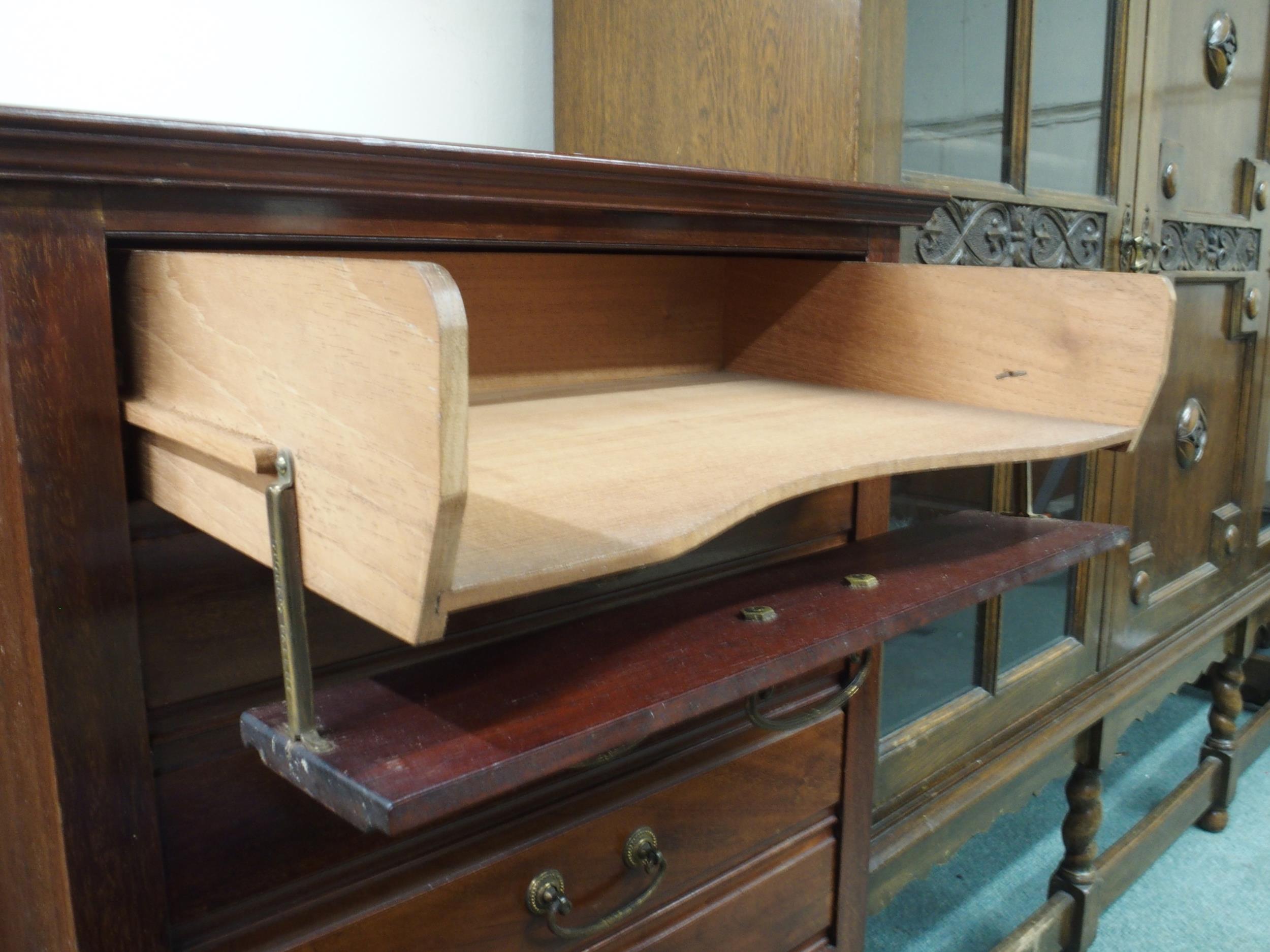 An Edwardian mahogany music cabinet with six drawers with hinged front facings on cabriole supports, - Image 6 of 6