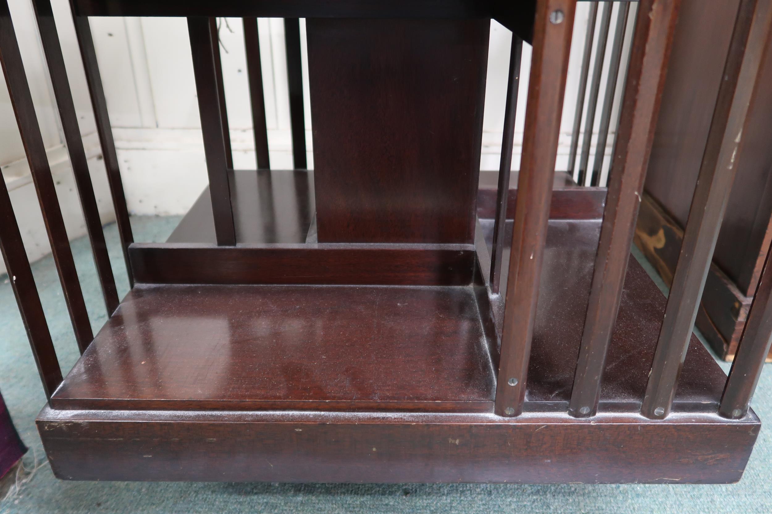 An early 20th century mahogany revolving bookcase with two tiers of bookshelves, 82cm high x 53cm - Image 6 of 6