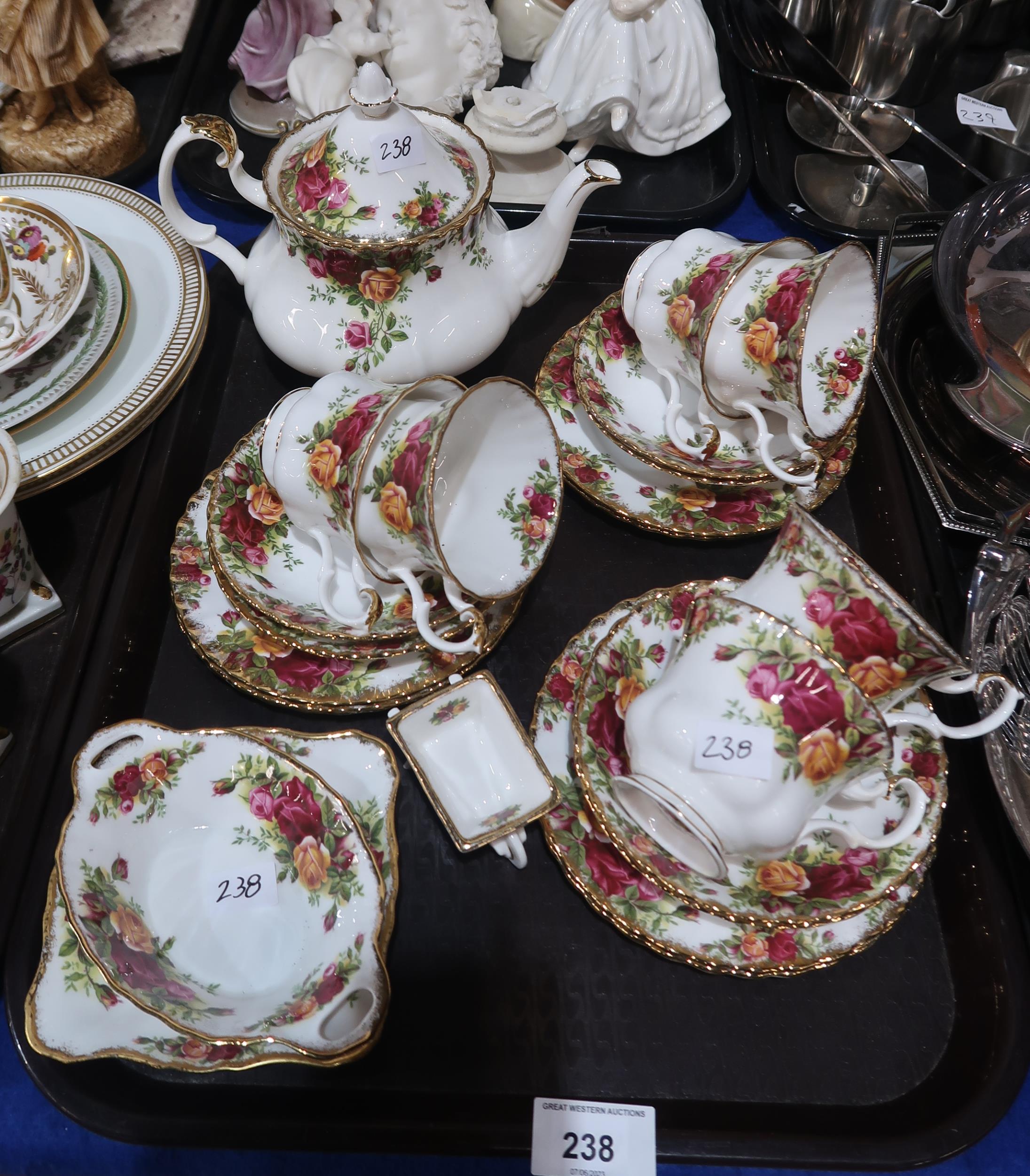 A Royal Albert Old Country Roses teaset comprising teapot, six cups, saucers and plates and small