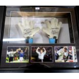 Andy Goram of Rangers F.C. A pair of signed goalkeeper's gloves worn by Goram, housed in a glazed