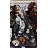 Assorted animal figures including Lomonosov, Beswick fox, Royal Doulton character jugs, a Nao figure