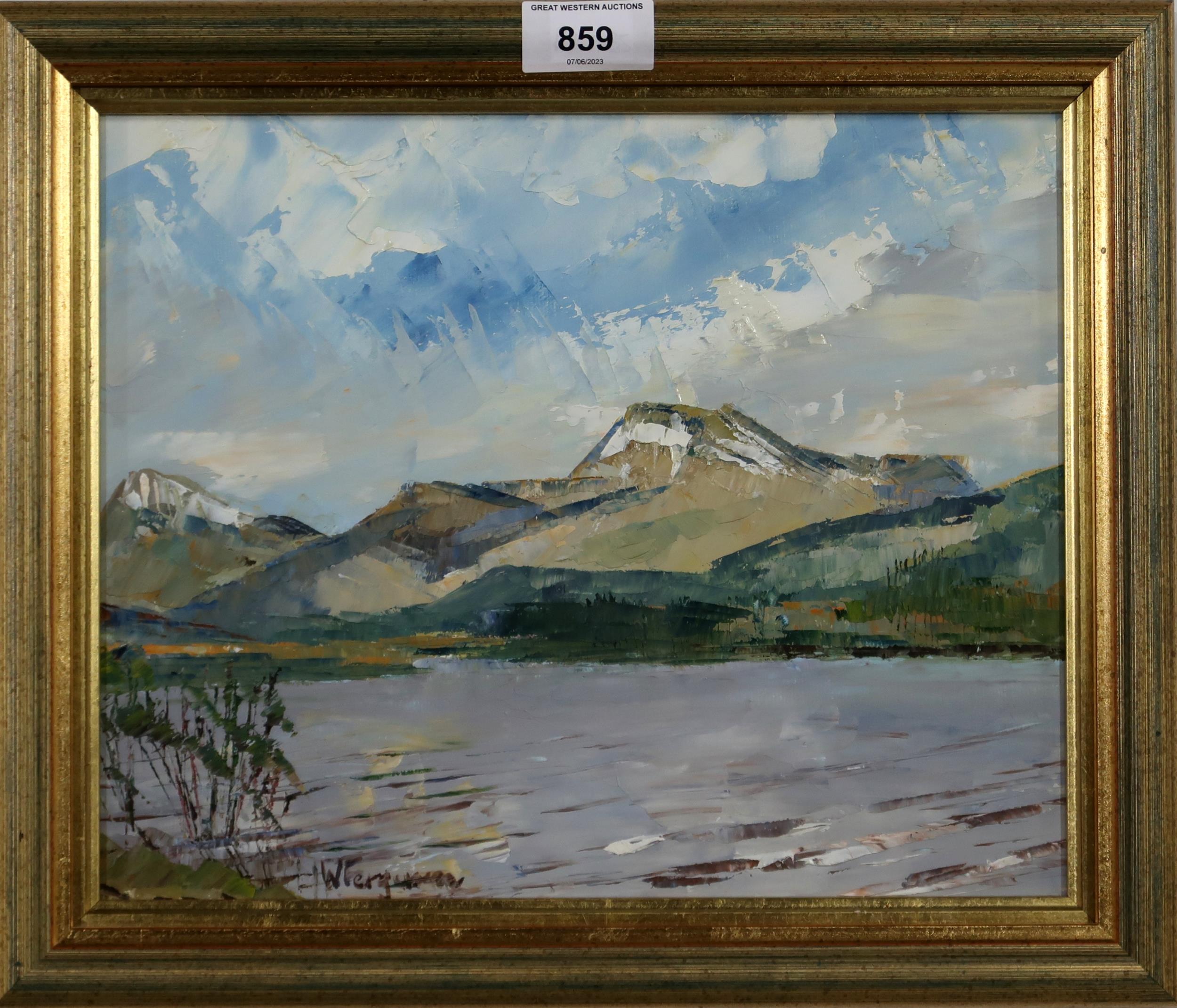 WILLIAM FERGUSON (SCOTTISH) BEN LOMOND FROM ROSS PRIORY Oil on board, signed lower left, 23 x 28cm - Image 2 of 3