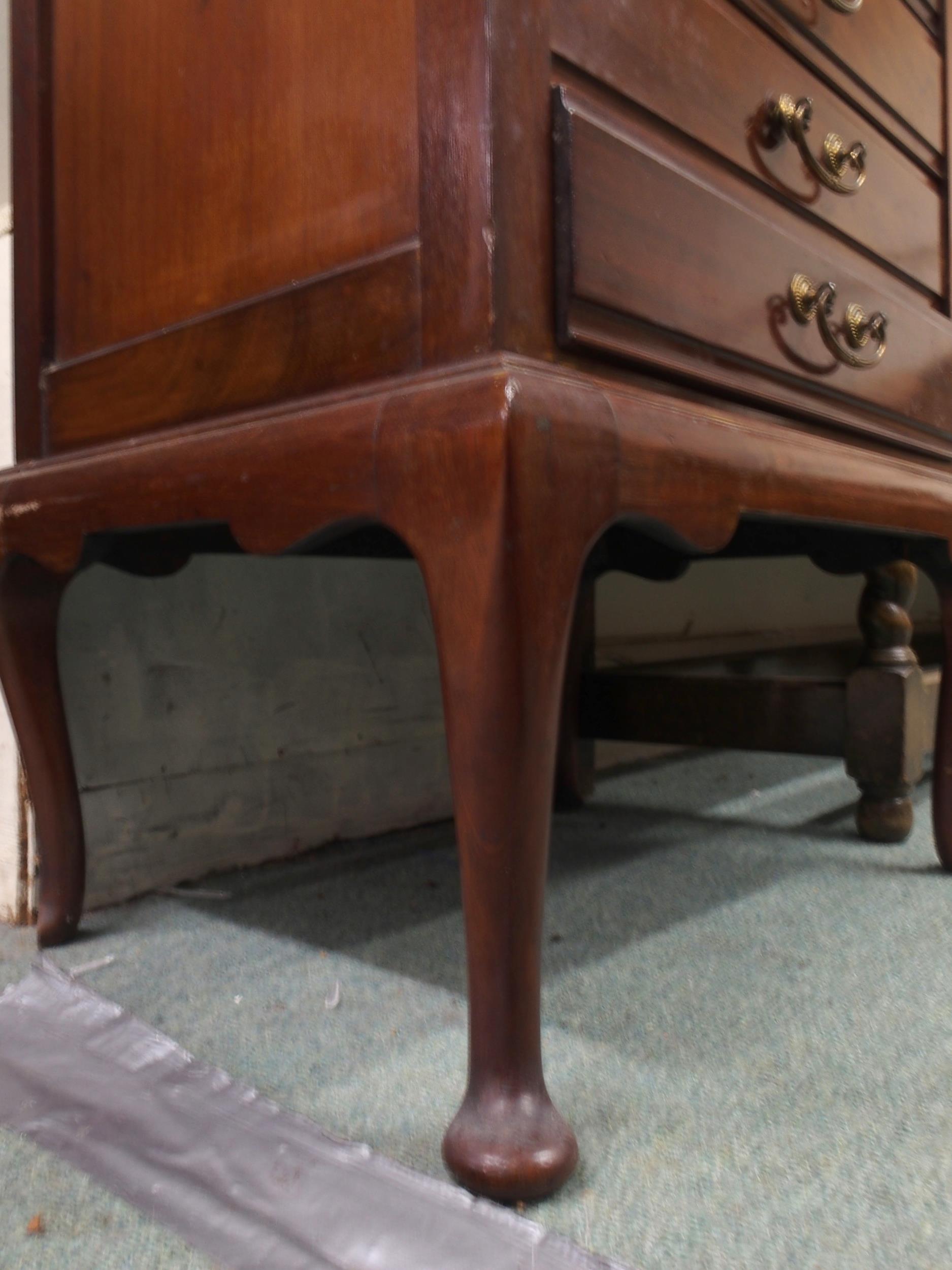 An Edwardian mahogany music cabinet with six drawers with hinged front facings on cabriole supports, - Image 3 of 6