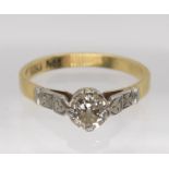 An 18ct gold, old cut diamond solitaire of estimated approx 0. 40cts, finger size N1/2, weight 2.