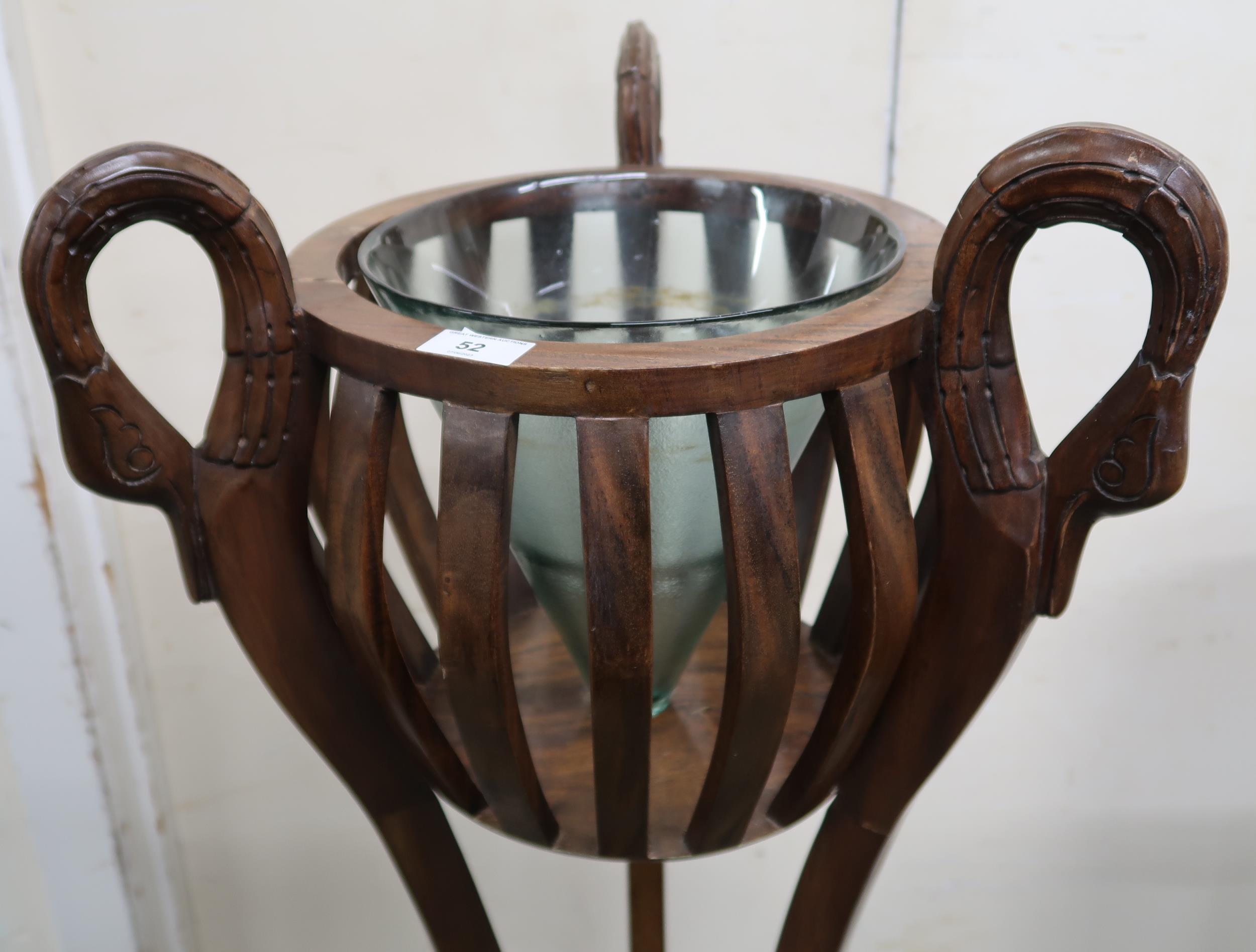 A lot comprising 20th century mahogany jardiniere stand with glass liner, carved swan supports - Image 2 of 6