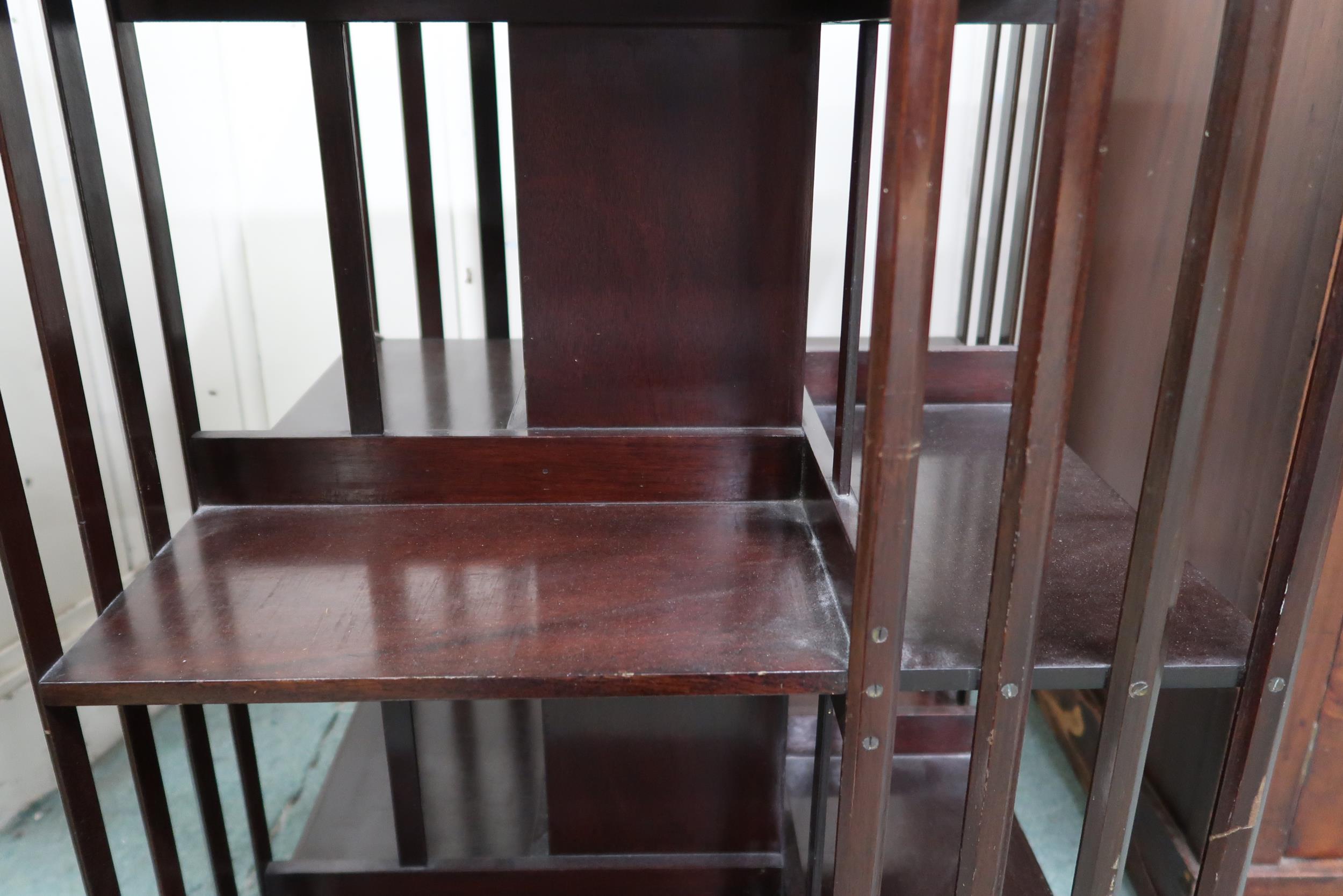 An early 20th century mahogany revolving bookcase with two tiers of bookshelves, 82cm high x 53cm - Image 5 of 6