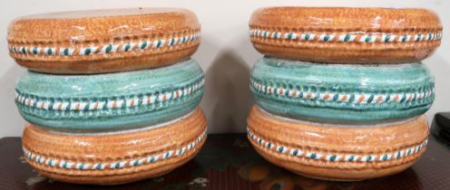 A pair of 20th century Portugese ceramic garden seats, 34cm high x 40cm diameter (2) Condition