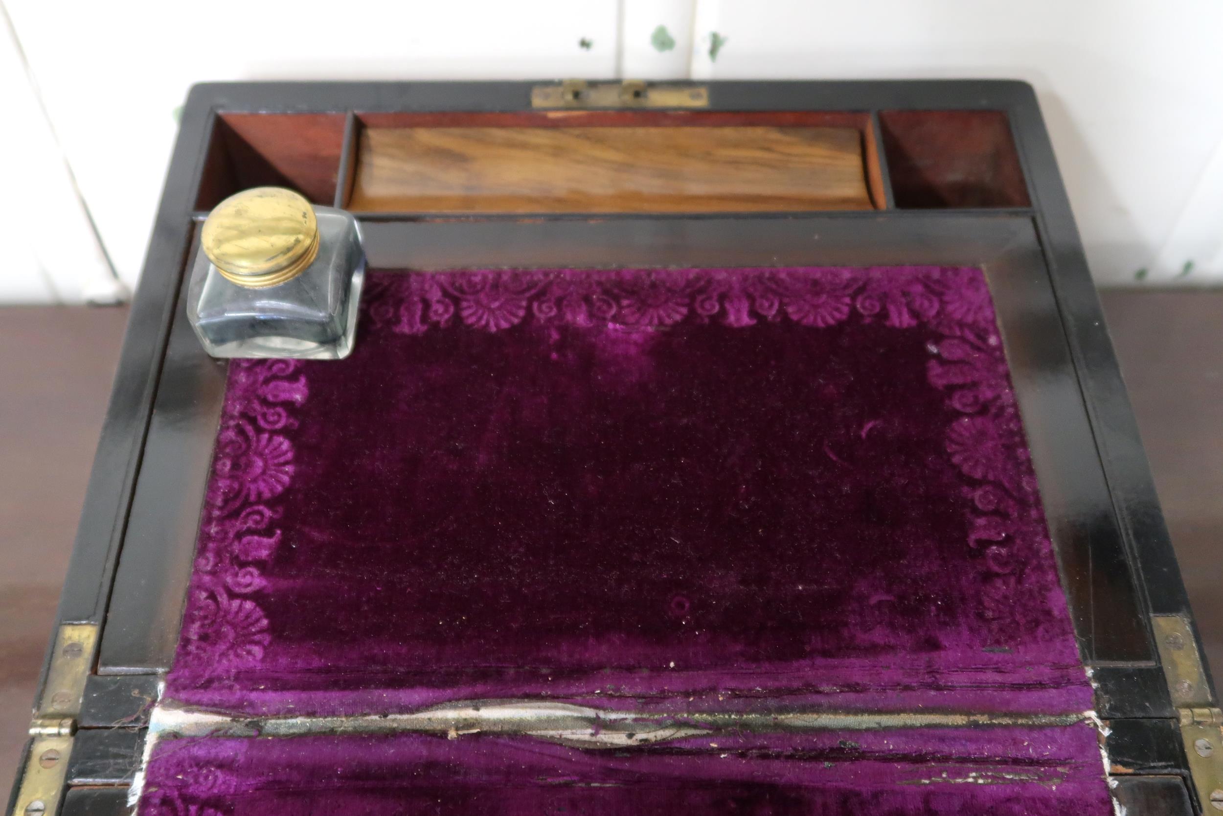 A Victorian rosewood writing slope with abalone and mother of pearl inlays to top and escutcheon and - Image 6 of 7