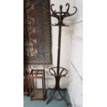 A late Victorian six branch bentwood hat and coat stand, 193cm high and an oak umbrella stand,