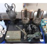 A pair of cherub vases, a snake handled vase and others Condition Report:No condition report