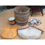 A mixed lot to include canvas and leather cargo sling with length of robe, Davy automatic safety