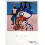 ALBERTO MOROCCO (SCOTTISH 1917-1998) FISHERMAN AND BOAT Print multiple, 38 x 27cm Bares
