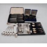 A collection of silver and EPNS including a set of tea spoons & sugar tongs, by Duncan & Scobie,