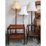 A lot comprising 20th century horseshoe back armchair, two tier tea trolley and three assorted