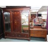 A lot comprising Victorian mahogany Maple & Co wardrobe with moulded cornice over central inlaid