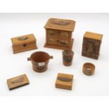MAUCHLINE WARE Stirling Castle quaigh, two drawer chest, trinket box etc Condition Report:
