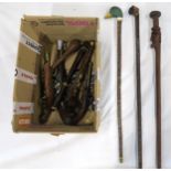 A lead-weighted cudgel, hardwood police truncheon, an assortment of reproduction flintlock pistols/