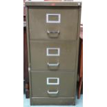 A 20th century green painted Howden three drawer filing cabinet, 103cm high x 47cm wide x 62cm