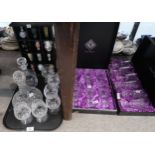 Boxed Edinburgh crystal wine glasses, together with a ships decanter, brandy glasses, a collection