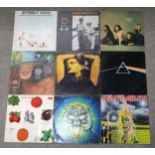 VINYL LP RECORDS a lot of two boxes of prog rock, heavy metal, rock and pop vinyl Lp records with