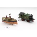A Bing made in Germany clockwork ship 15 cm in lengh and a Hornby LNER 460 model train Condition