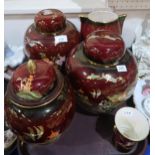 A collection of Carlton Ware Rouge Royale including two large ginger jars and covers, one in New