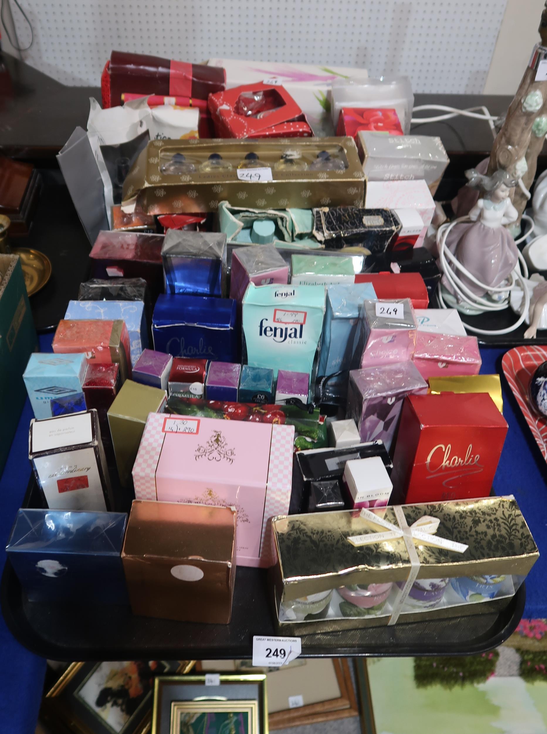 A collection of boxed perfumes, talcs, soaps etc Condition Report:No condition report available.