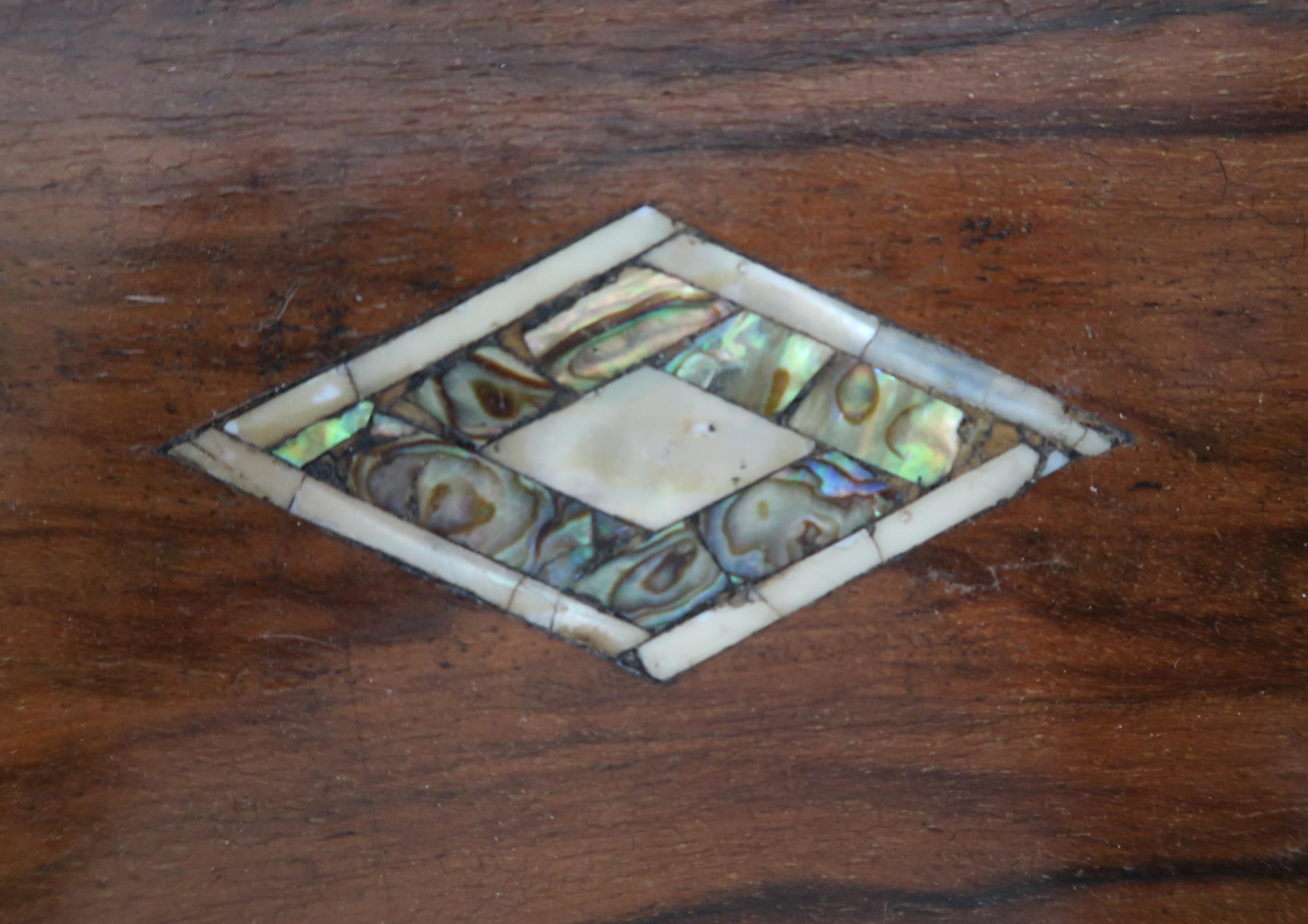A Victorian rosewood writing slope with abalone and mother of pearl inlays to top and escutcheon and - Image 3 of 7