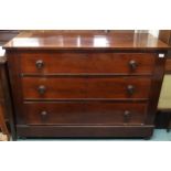 A Victorian mahogany three drawer chest, 89cm high x 124cm wide x 51cm deep Condition Report:
