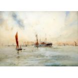 WILLIAM BIRKHALL Passing Tilbury, signed,watercolour, dated, 1921, 26 x 35cm and two others (3)