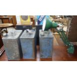 A lot comprising two Shellmex oil cans,a BP motor spirit can and a machinist adjustable lamp (4)