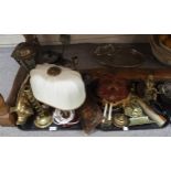 Assorted brassware including candlesticks, lamps, table screens and other items Condition Report: