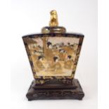 An impressive wedge shaped koro and cover, the finial with Shishi above gold fan and flower
