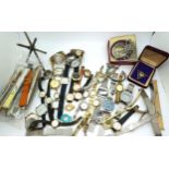 A collection of watches to include, Bulova, Timex, Certina,Sekonda, watch straps, a silver brooch