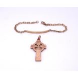 A 9ct rose gold solid Celtic cross hallmarked Birmingham 1928, length with bail 4.5cm (inscribed)